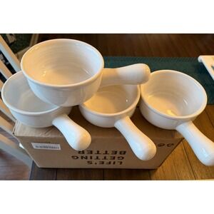 Le Tauci Uncle Sam Soup Bowls White Ceramic with Handles Set of 4 Oven Safe